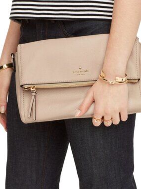 Kate Spade Cobble Hill Slim Tan Pebbled Leather Foldover Crossbody Shoulder Bag